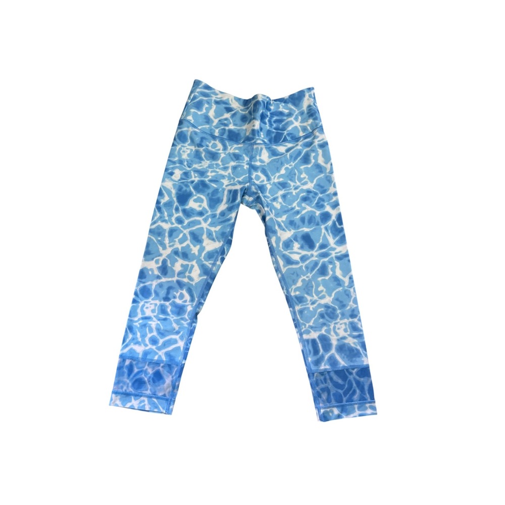 Victoria Sport Capri Leggings High Waist Blue Water Print Athleisure S‎